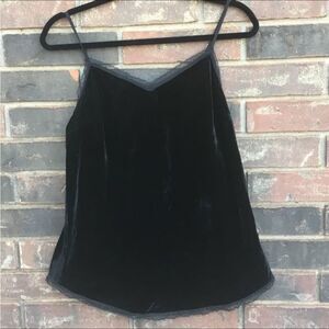 Spaghetti strap velvet black cami lace on side hem and edges witchy y2k fairy
